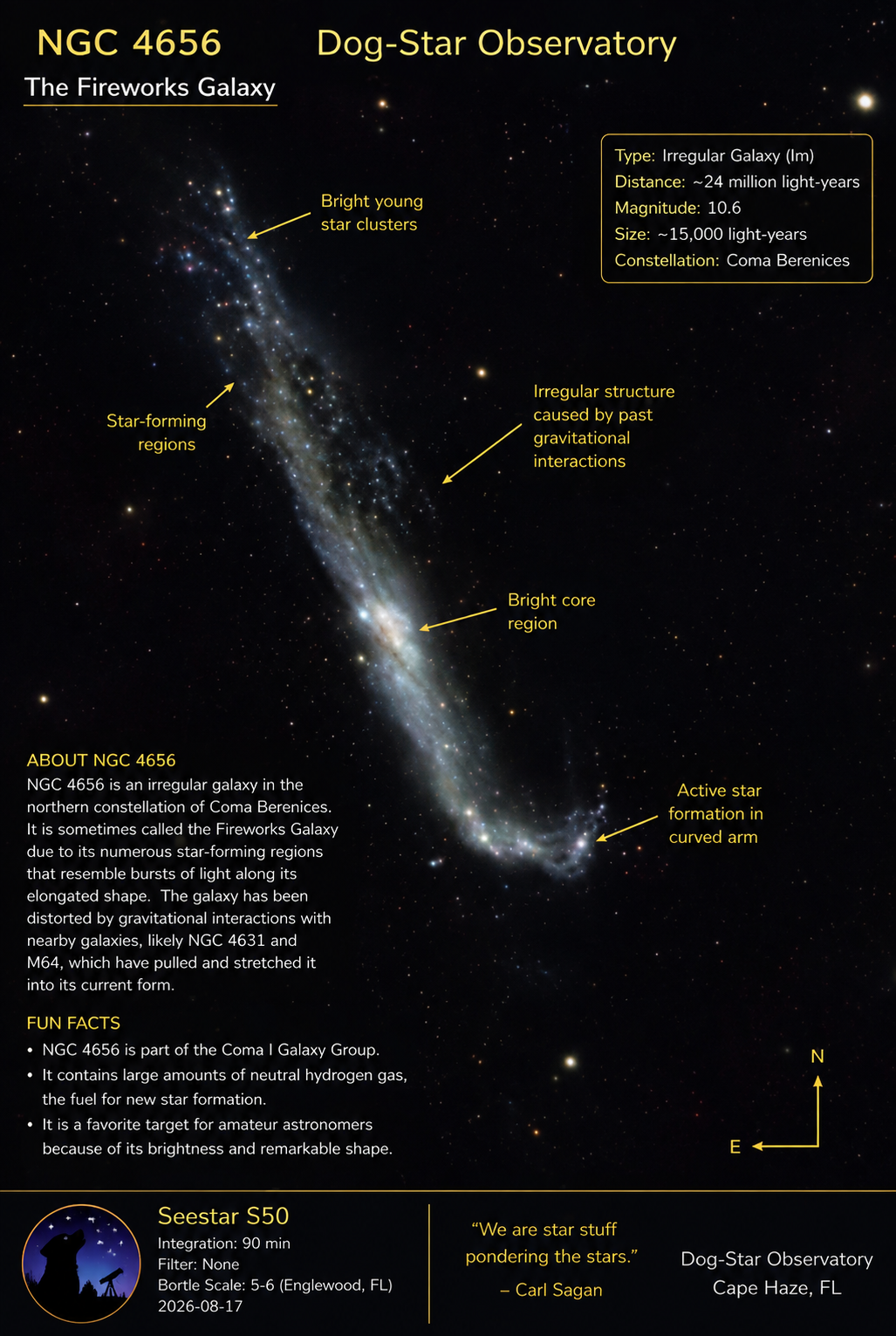 NGC 4656 — Hockey Stick Galaxy annotated photograph