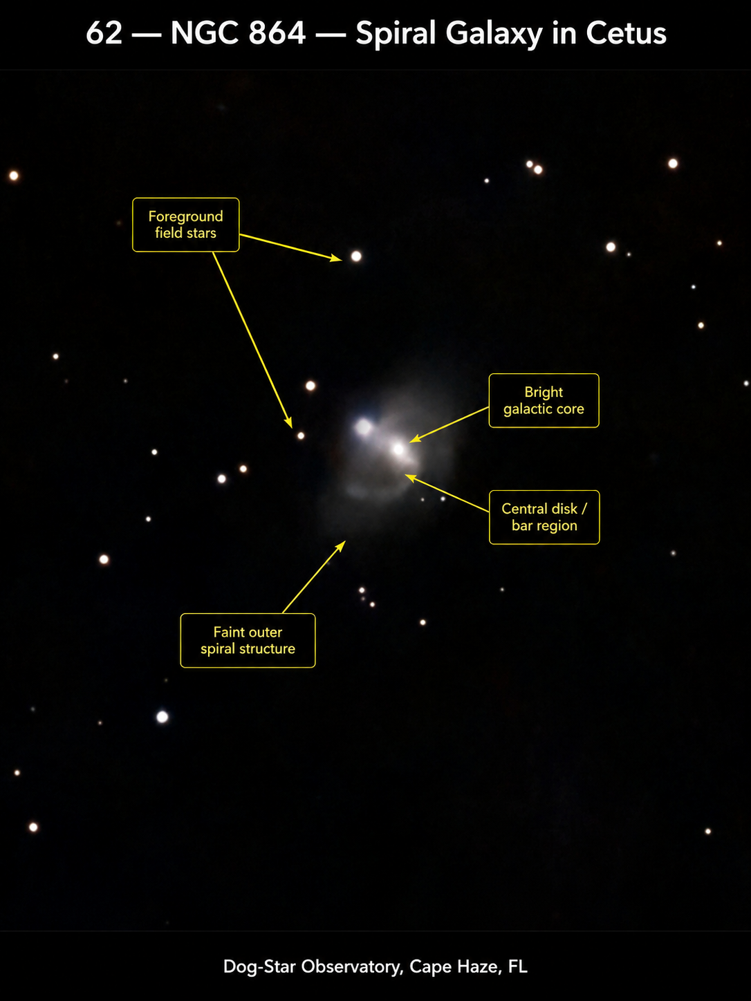 NGC 864 — Spiral Galaxy annotated photograph